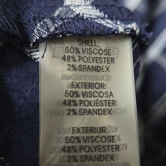 Calvin Klein Navy Belted Plaid Gauze Dress Balloon Puff Sleeves A-line CK Career - Picture 12 of 16